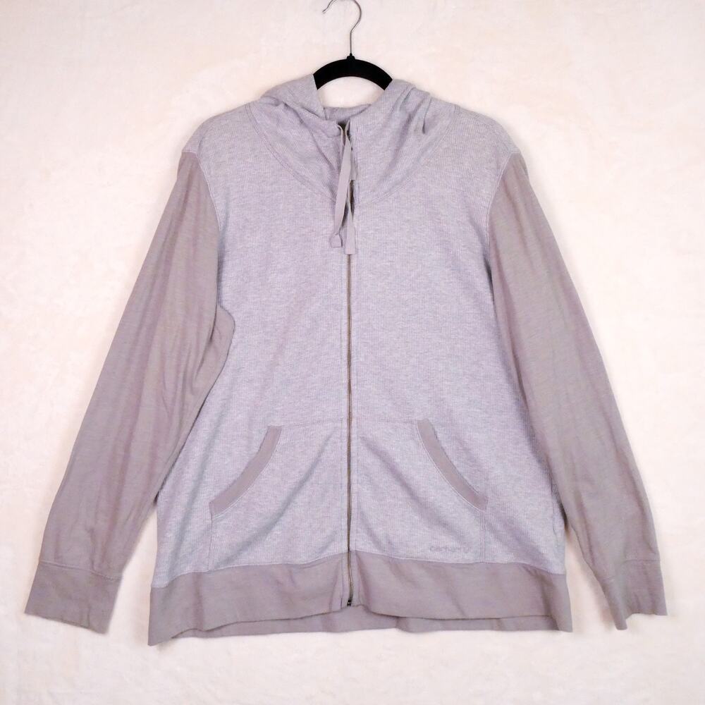 Carhartt Grey Waffle Knit Hooded Zip Jacket Size XL Lightweight Thermal Hoodie